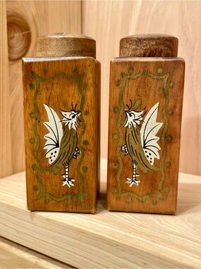 Wooden Hand Painted Salt & Pepper Shakers Vintage